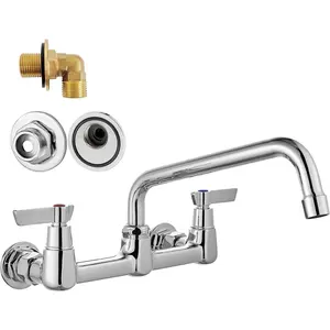 Wall Mount Utility Kitchen Sink Faucet 2 Handle Wall Mounted Laundry Tap Wall Mounted Sink Faucets 8 Inch Center Commercial Kitchen Faucet Chrome Polish with Adapters 8 Inches Swivel Spout