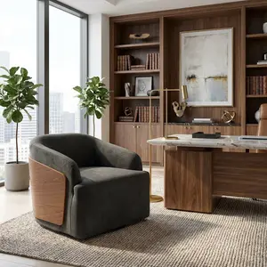 Baliaa Swivel Accent Chair Faux Leather Swivel Barrel Chair Comfortable Mid Century Modern Chair Upholstered Metal Base Armchair for Living Room Bedroom Office Large Vintage Black