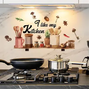 Kitchenware Utensil Shelf Wall Stickers,  I Love My Kitchen DIY Wall  Removable Vinyl Peel and Stick for Kitchen Dining Restaurant Baking Room Bar  Decor