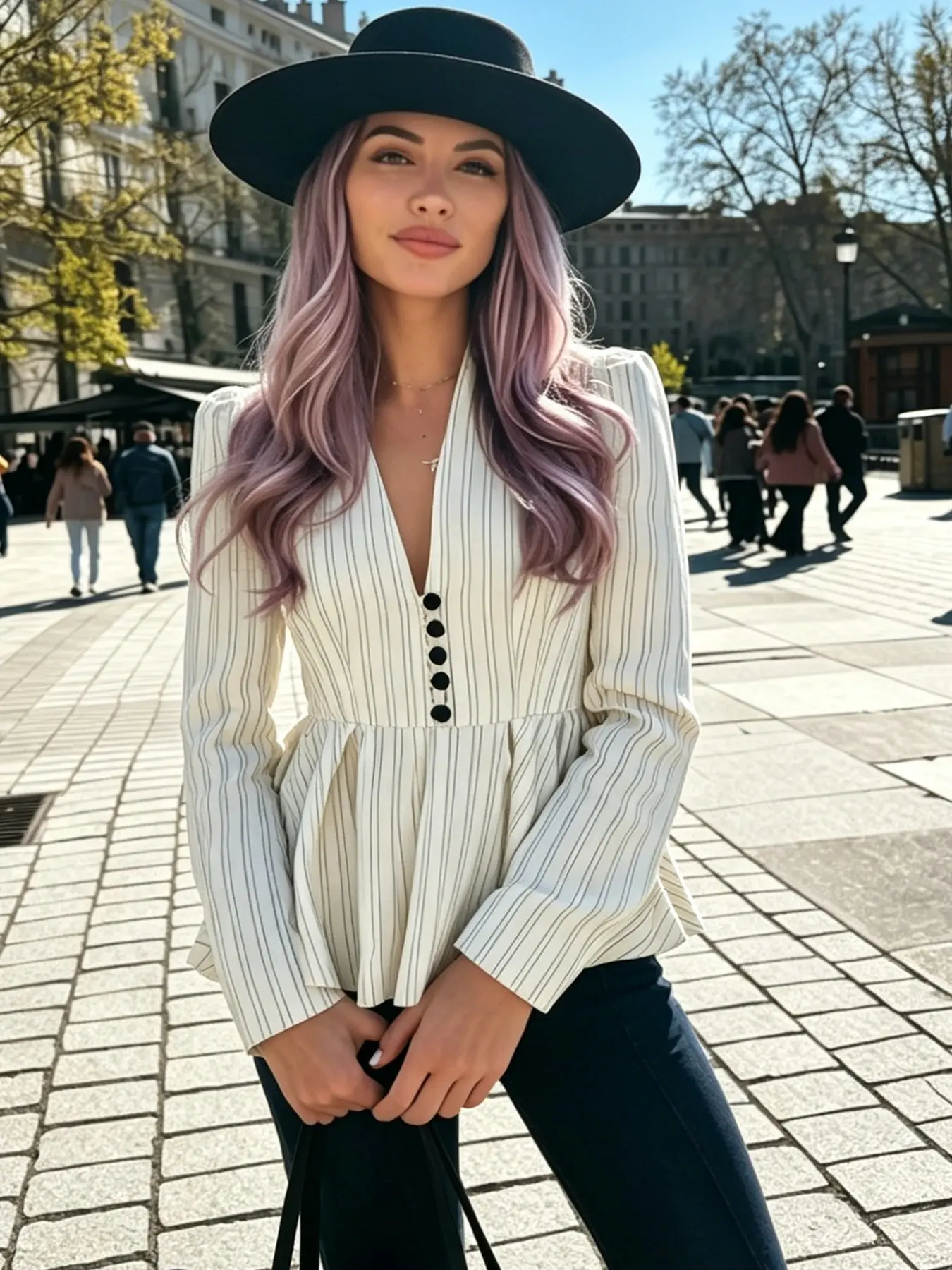 Striped Jacket Women's Blazer Peplum Ruffled Women's Long Sleeve Top V Neck Button Woman Blazers Office Wear Pleats Blazers Elegant Woman Business Suit Coat