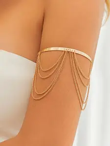 Bohemian Retro-Style Gold Armband — Multi-Layered Chain Tassel, Wide Open Cuff Bracelet for Women; Beach Arm Jewelry, Gothic-Style Tassel Chain Accessory; Couples' Jewelry & Gifts — A Perfect Graduation Gift for Her.