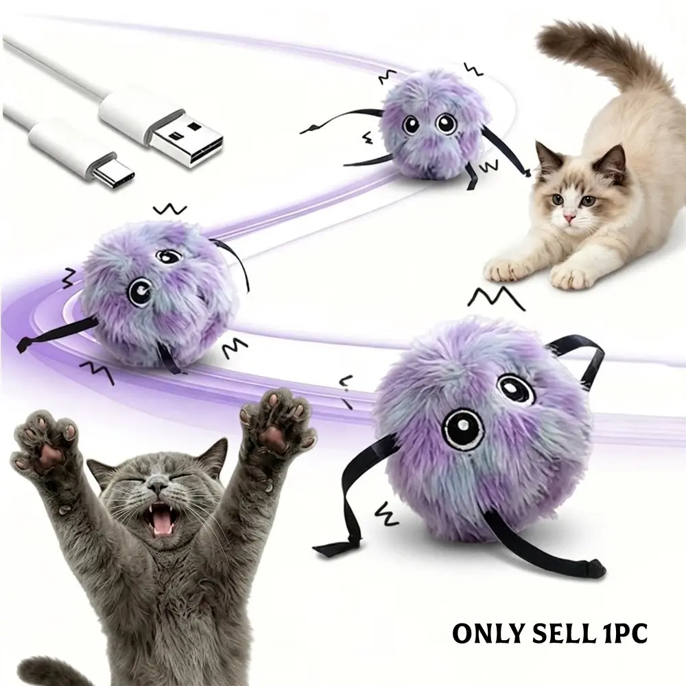 Electric Smart Plush Pet Jumping Ball, Automatic Rolling Ball, Intelligent Sensor Cat Self-Amusement Toy, USB Rechargeable Toy for Fun and Engaging Playtime