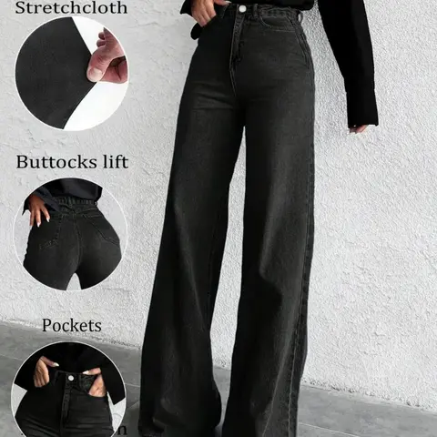 Women's Wide Leg Baggy Jeans High Waist Casual Jeans, Fashionable Comfortable Daily Wear, Perfect for Casual Style