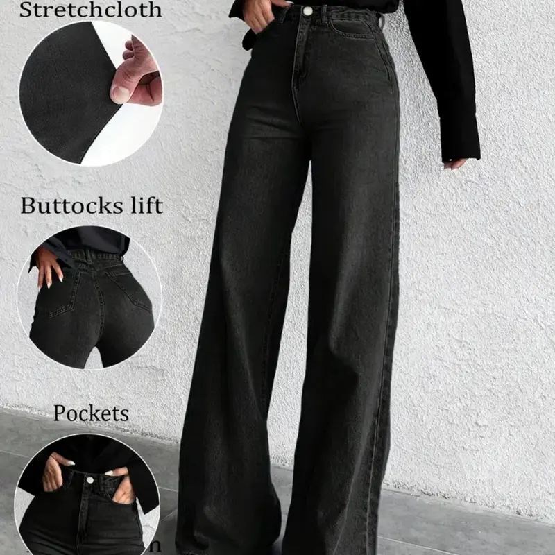 Women's Wide Leg Baggy Jeans High Waist Casual Jeans, Fashionable Comfortable Daily Wear, Perfect for Casual Style