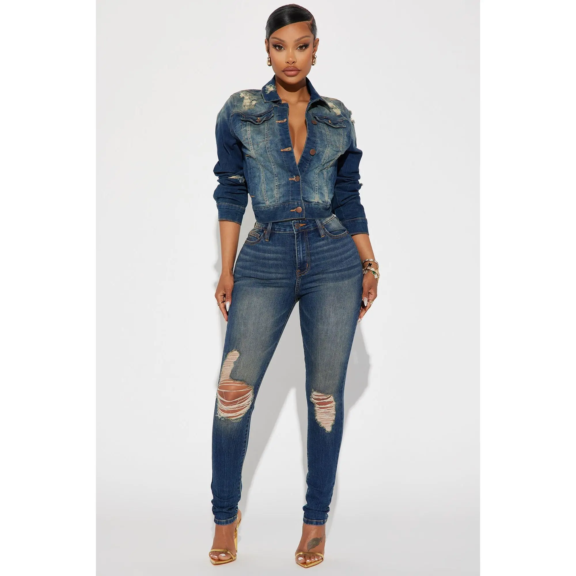 Kelly Ripped Tinted Stretch Skinny Jeans - Dark Denim Kelly Ripped Tinted Stretch Skinny Jeans - Dark Denim