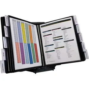 AdjustaView 10-Pocket Desk Reference Organizer with Easy-Load Pockets and Compact Weighted Base for Stability, Black Pockets