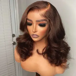 Chocolate Brown Bob Wigs Human Hair Lace Front Wig 13x4 HD Transparent Lace Front Bob Wig Human Hair Pre Plucked with Baby Hair 180% Density Body Wave Bob Glueless Wigs Human Hair