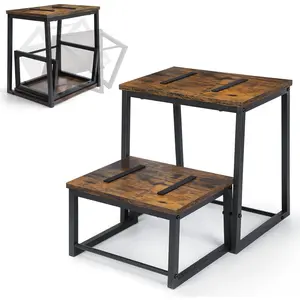 Wood Step Stool for Adults, Two Step Stools with 550Lbs Load Capacity Heavy Duty, Bedside Steps for High Beds RV Stepping Stool for Kitchen Bedroom Living Room, Rustic Brown