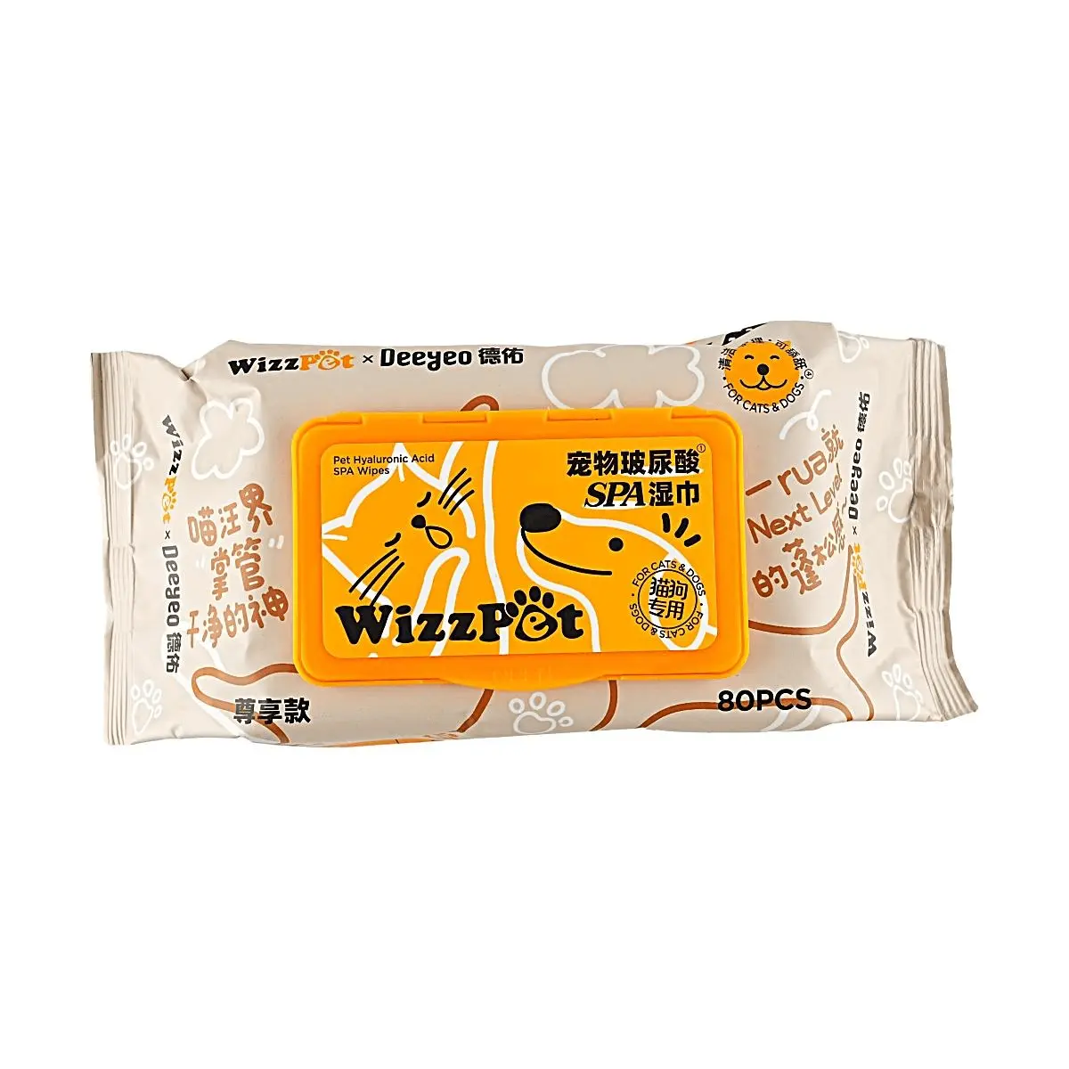 Deeyeo WizzPet Hyaluronic Acid Pet Wipes for Dogs & Cats - 80 Count, Gentle & Moisturizing Paw & Body Cleansing