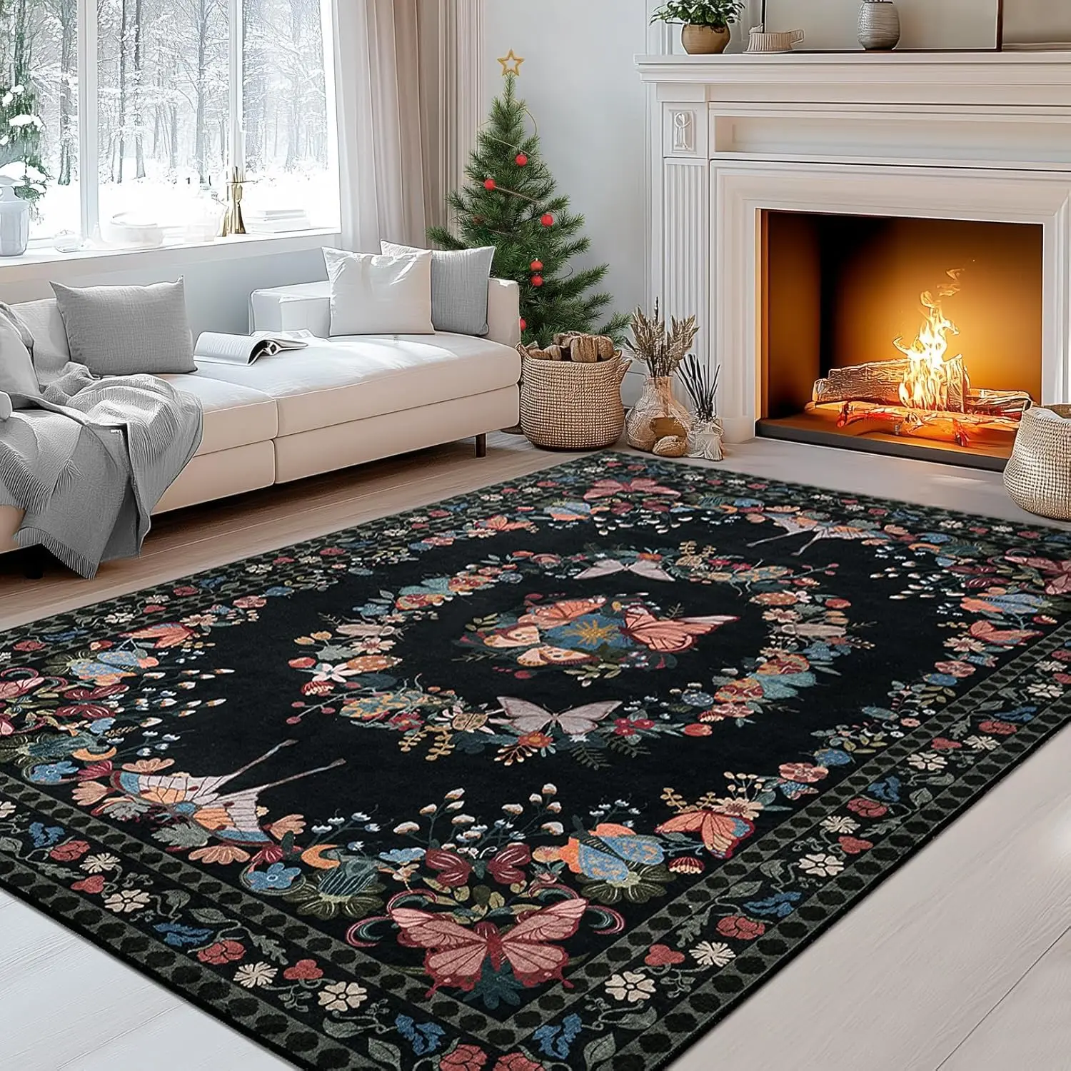 Boho Washable Rug Modern Vintage Print Butterfly Area Rug for Living Room & Bedroom. Ultra Soft, Non-Slip & Elegant Home Decor Floor Mat #Summervibes