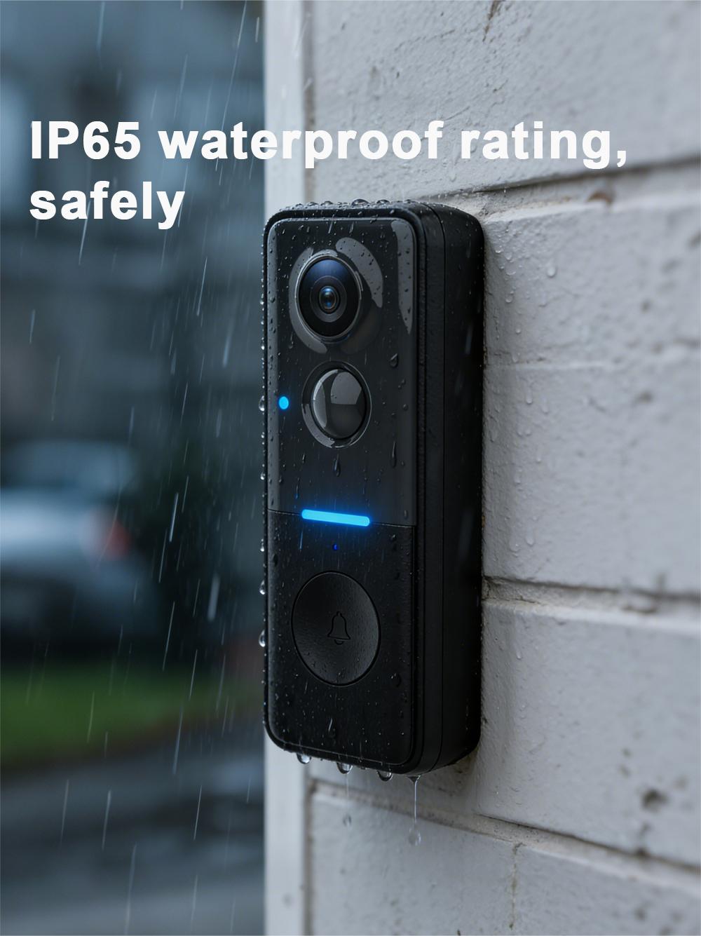 1080P Wireless Wi-Fi Video Doorbell Camera, Door Home Security, Night Vision, Two-Way Audio, Cloud Storage, Smart AI Motion Detection, Live View, Battery Powered, No Subscription, TUYA APP, Doorbell with Chime, Motion Detection & Alerts