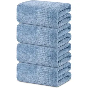 Large Bath Towels Set of 4-35 x 63 Inches Super Absorbent & Lightweight Quick Drying Bamboo Viscose Towels, Oversized Bath Towel for Beach, Travel, Gym, Sauna, Camp, Pool - Light Blue