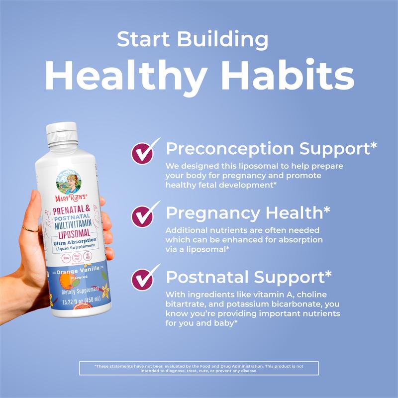MaryRuth’s Liposomal Prenatal & Postnatal Multivitamin- Formulated for Pre-Conception, Pregnancy & Nursing - Prenatal Vitamins - Vegan - 30 Servings