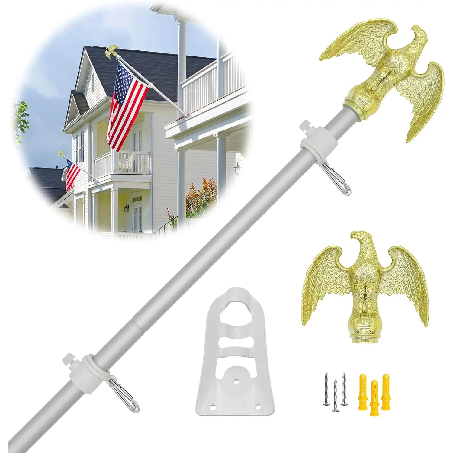 6FT Flag Pole for Outside House, 3/4 inch Diameter  Flag Pole with  Topper, House Flag Pole Kit with Flag Pole Holder()