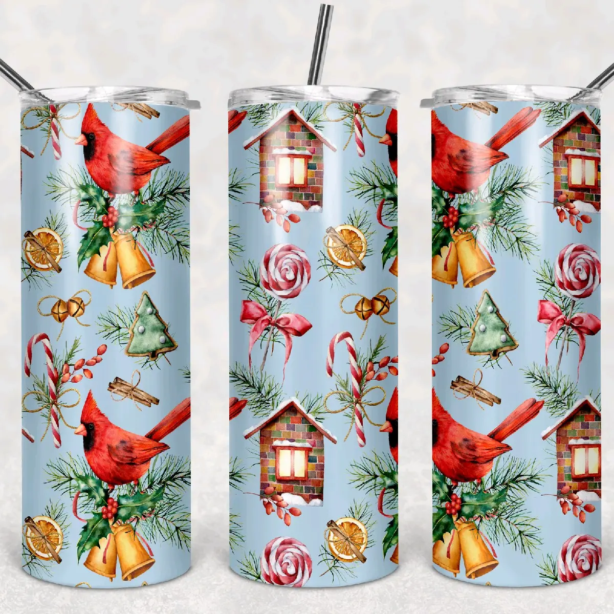 Winter Cardinal Christmas 20oz Tumbler - Stainless Steel - Bottle, Drinkware