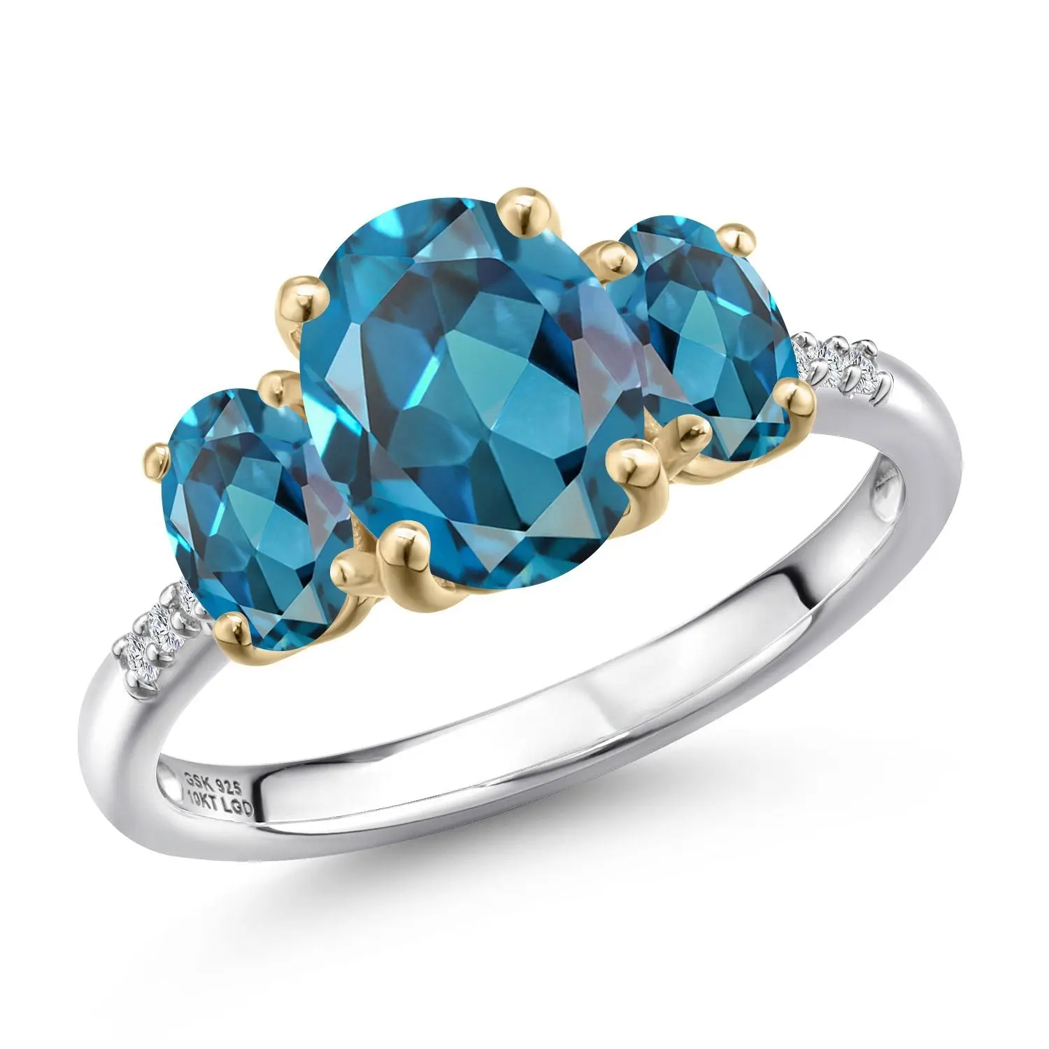 925 Silver and 10K Yellow Gold London Blue Topaz and Lab Grown Diamond Engagement Ring For Women | 3.51 Cttw | Oval 9X7MM | November Birthstone