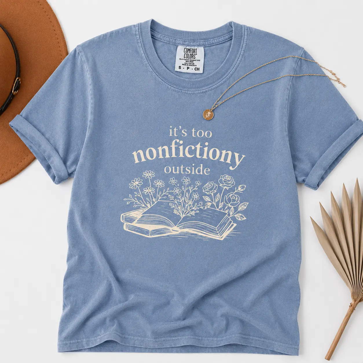 Women's Short-Sleeve Casual Round Neck Printed Comfort Colors Booktrovert Floral Tee - Everyday Wear, Nonfiction Fan Gift for Book Lovers - Printfamily, Shortsleeve, Streetwear, Top, Tshirt, Vintage