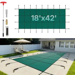 Summervibes VEVOR Pool Safety Cover Fits 16x40ft Rectangle Inground Pools, Safety Pool Cover with Drainage Holes, Mesh Pool Cover for Swimming Pool, Winter Safety Cover, Green