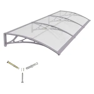 Awning for Door Entrance Window Awnings with Light Gray ABS Brackets Polycarbonate Cover UPF 50+ UV Rain Snow Sun Protection Leak-Proof Design