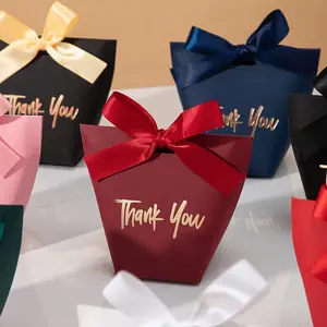 10 Elegant Gold Foil Thank You Candy Boxes, Pure Color Bow Ribbon, Ideal for Weddings, Anniversaries, Baby Showers, Christmas, Halloween Gifts