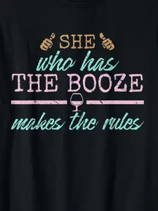 She Who Has The Booze Makes The Rules Funny Bartender T Shirt Gothic Music Gifts for Family Classic Black Allseason Tshirt