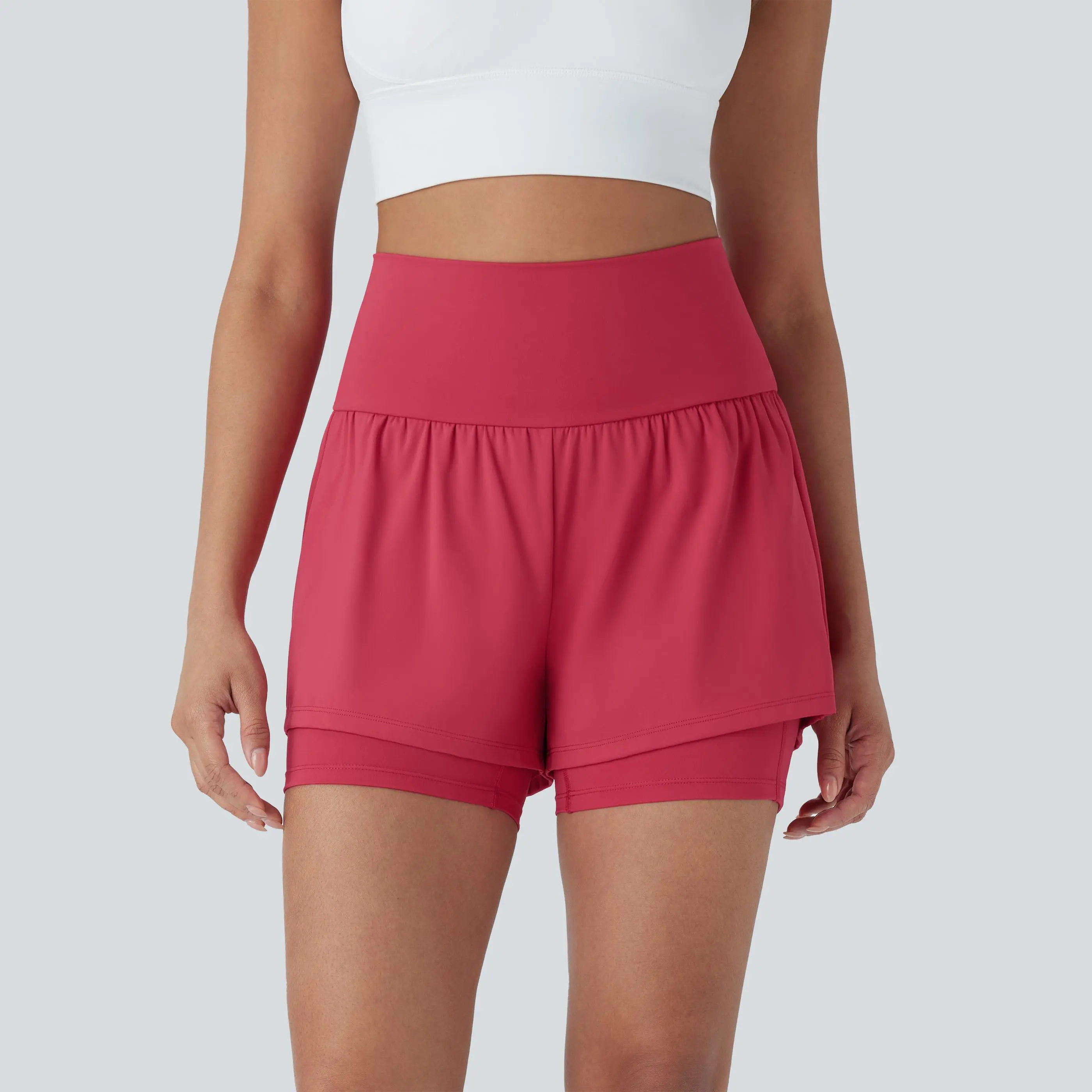 Halara Softlyzero Airy Super High Waisted 2-in-1 InstantCool Yoga Shorts 5'' with Pockets