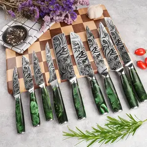 10-Piece Resin Handle Damascus Steel Knife Set - Chef Quality Knives - Chef's Knife - Perfect for Home Chefs and Professionals - Suitable for Everyday Use and Special Occasions - Ideal Gift for Chefs and Best Gifting Choice