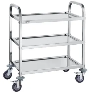 VEVOR Stainless Steel Cart, 3 Layers Lab Utility Cart 400 lbs Weight Capacity, Medical Cart with Lockable Universal Wheels, for Lab, Clinic, Kitchen, Salon