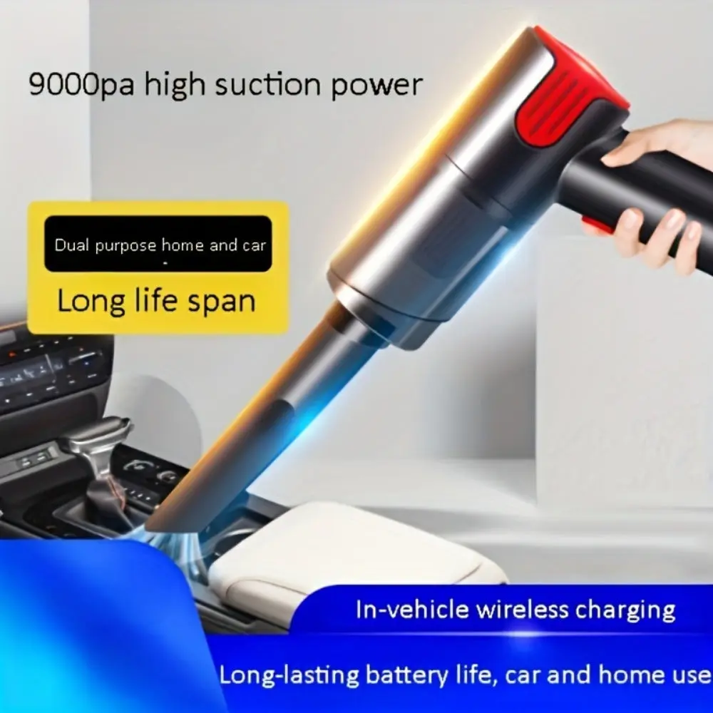 9000Pa Cordless Handheld Vacuum Cleaner - High-Quality ABS Plastic, Light-Up, Bagless, Quiet, Compact USB Rechargeable, USB Interface, Dual Purpose for Home and Car (Handheld Vacuums for Household & Car Use)