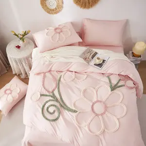 Bud pattern Duvet Cover Set, Boho Tufted Comforter Sets with Zipper Closure, Including1 Duvet Cover & 1/2 Pillowcase without Filler, Soft Comfortable Bedding Set for Home Bedroom