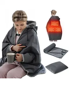 Happy Living Heated Throw Blanket Wearable Shawl for Gifts, Sherpa to Fleece Electric Wrap Poncho, Auto Shut Off, Virtually No EMF, 3 Heat Level, UL Certified, Machine Wash, Grey 50"x64"