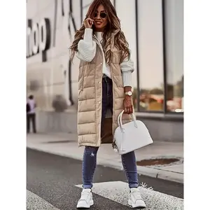 Women's Casual Sleeveless Long Jacket with Hat, Front Opening Vest Coat, Fashionable Ladies Outerwear for Daily Wear