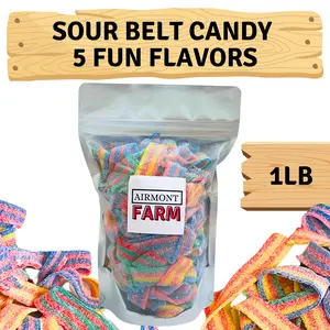Sour Belt Candy 5 Fun Mixed Flavor Assortment (1LB) - Quattro, Cotton Candy, BlazpBerry, Strawberry/Banana, Strawberry/Apple