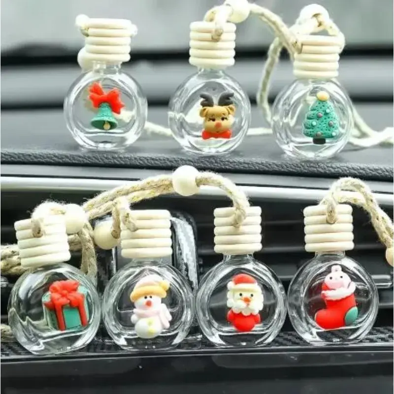 Santa Claus Car Perfume Pendant Aromatherapy Christmas Gift Ornaments Glass Empty Bottle Refill Diffuser Festive Car Decor Free Gift Included