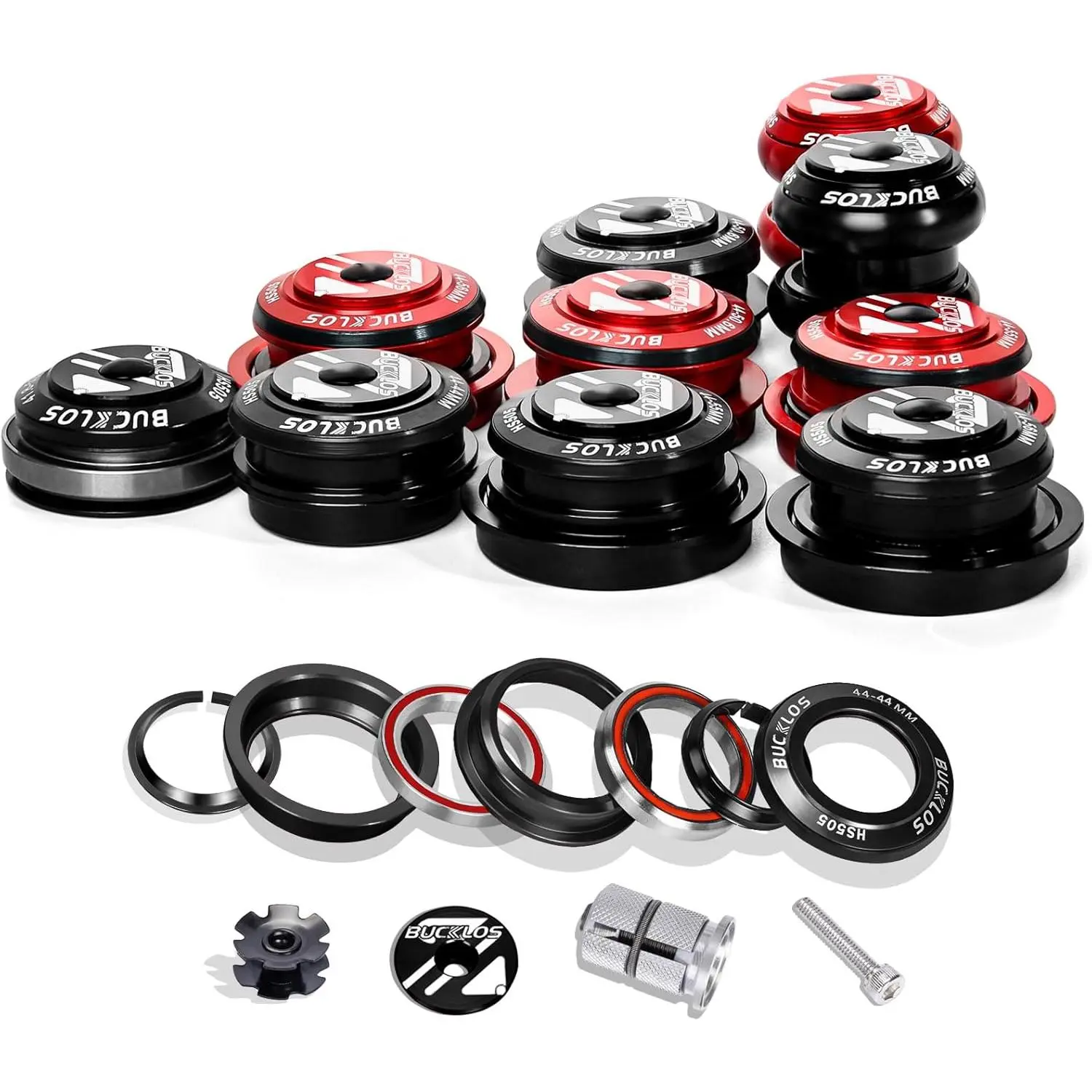 BUCKLOS 44-55mm Tapered ZS Bicycle Headset, Threadless Aluminum Alloy for MTB & Road Bikes, Fits 1-1/8" 28.6mm Straight Steerer Fork with Double Sealed Bearings, Includes Expander Plug & Star Nut, Fork Compatible