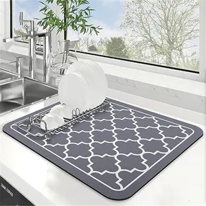 Dish Drying Mat Super Absorbent Drying Mat Large Dish Drying Mats for Kitchen Counter Easy Clean Dish Mat Kitchen Drying Mat15"x 18" Stylish Grey