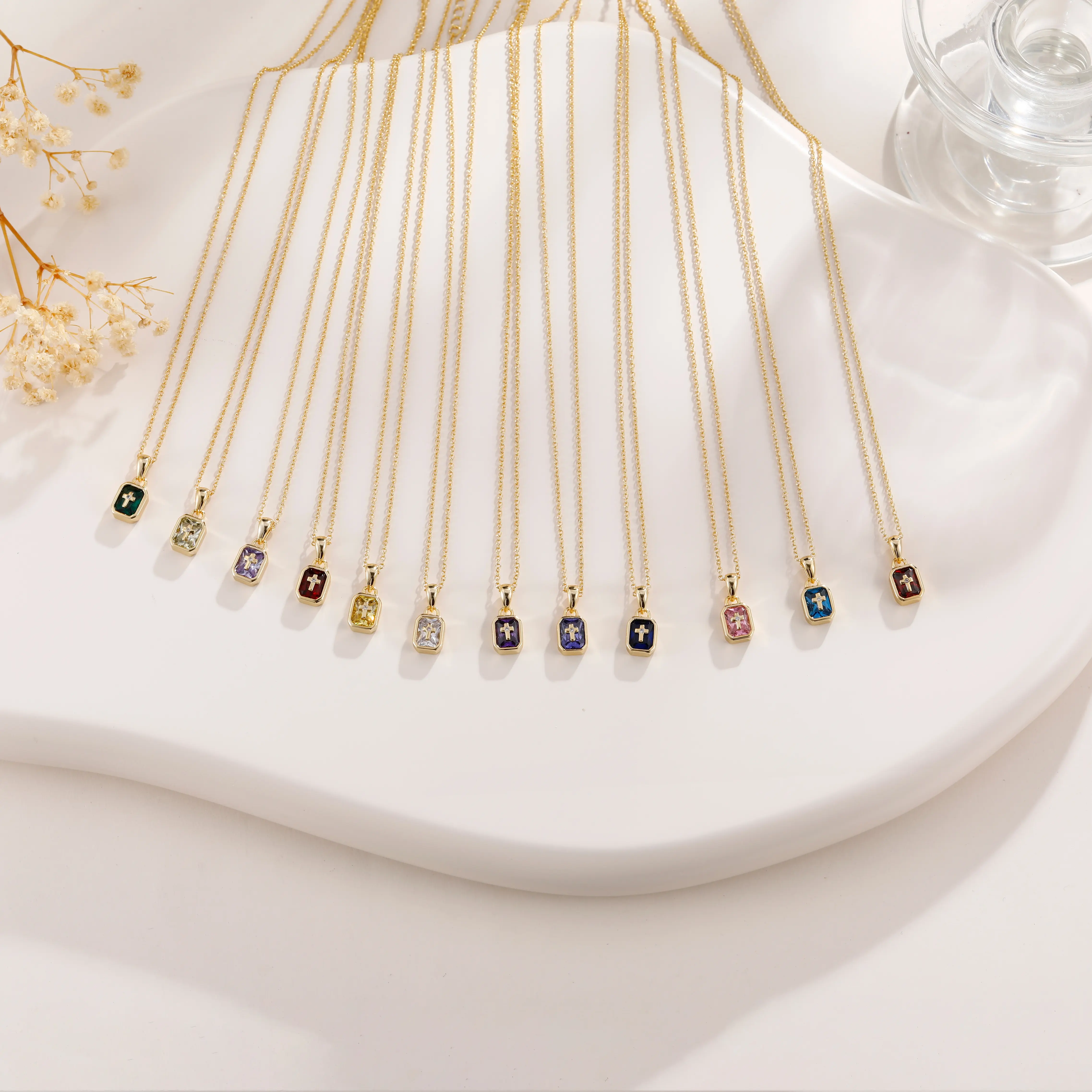14K Gold-Plated Copper  Crystal 12 Birthstone Clavicle Necklace, Adjustable Length, Women's Fashion Costume Jewelry, Ideal Valentine’s Day Gift