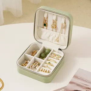 Portable Travel Jewelry Box, Mini Jewelry Organizer Case with Compartments for Rings, Earrings and Necklaces, Compact Jewelry Storage, Available in Multiple Colors Green