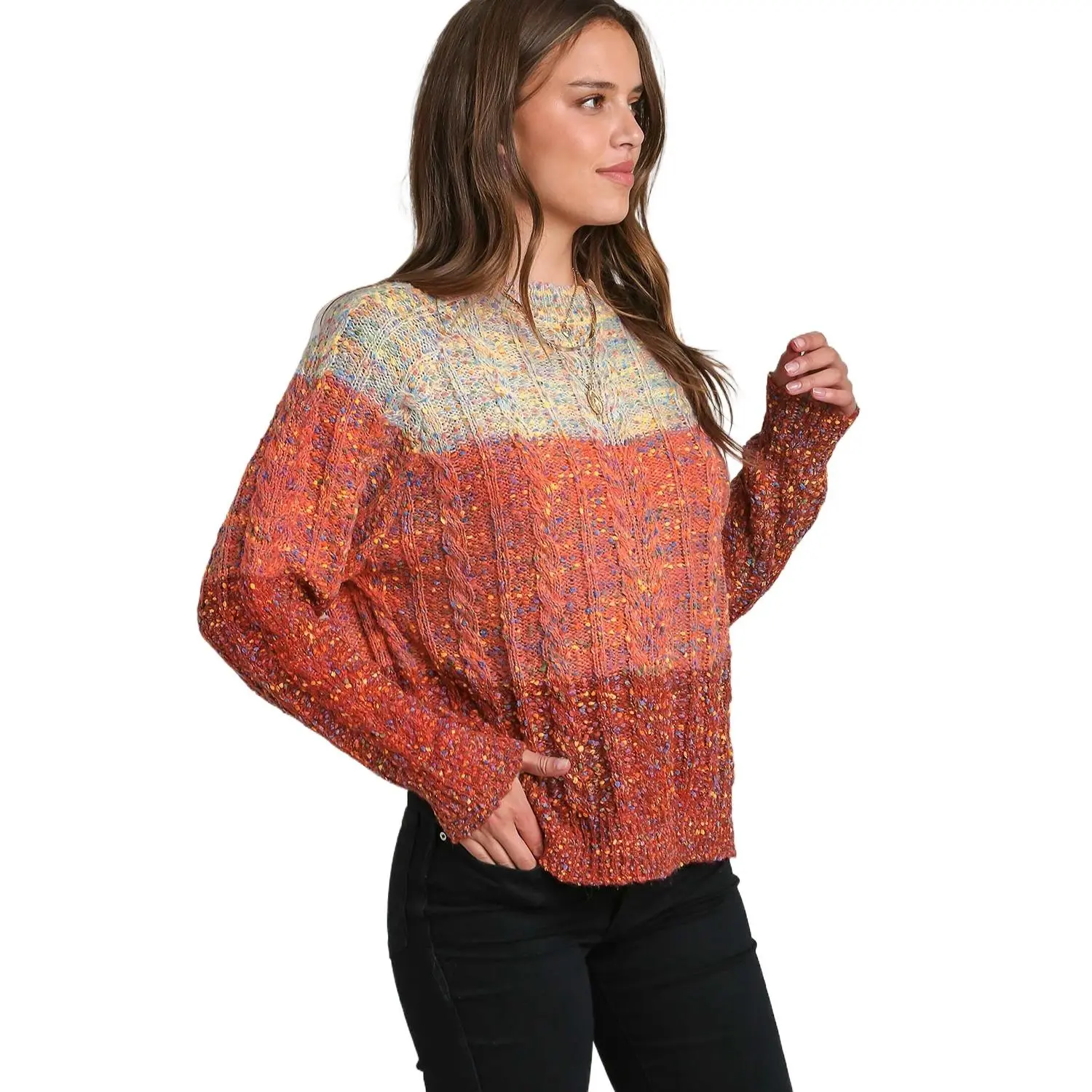 Women's Multicolour Colorful Confetti Wool Ball Knitted Sweater - Festive Winter Fashion