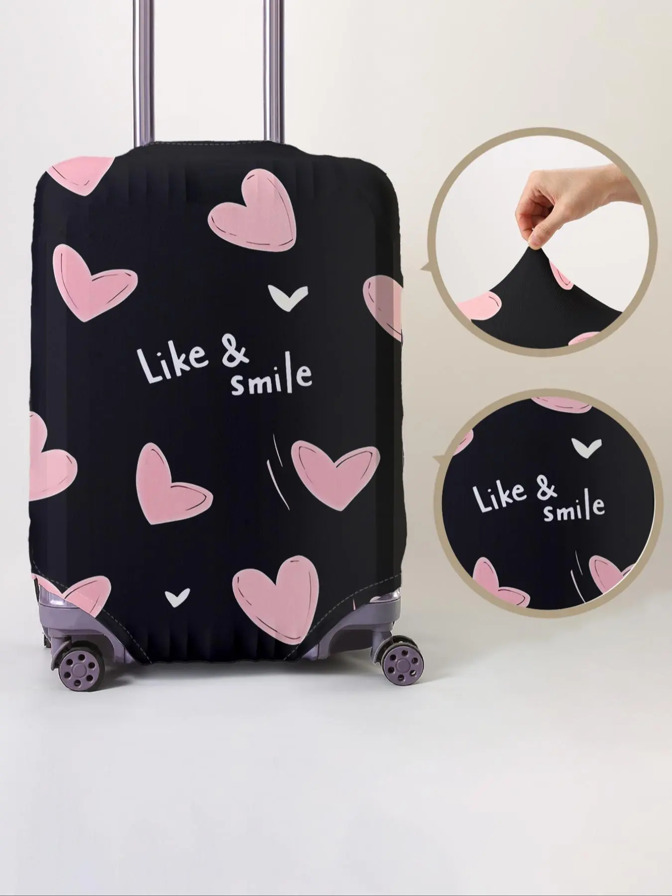 Random Heart Pattern Luggage Protector, Protective Cover, Dust-proof Travel Accessories for Women & Men, Elastic Polyester Luggage Cover for Travel, Traveling Essentials