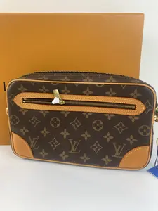 Pre-owned Louis Vuitton Monogram Canvas Zipper Pouch with Brown Leather Accents and Gold Hardware