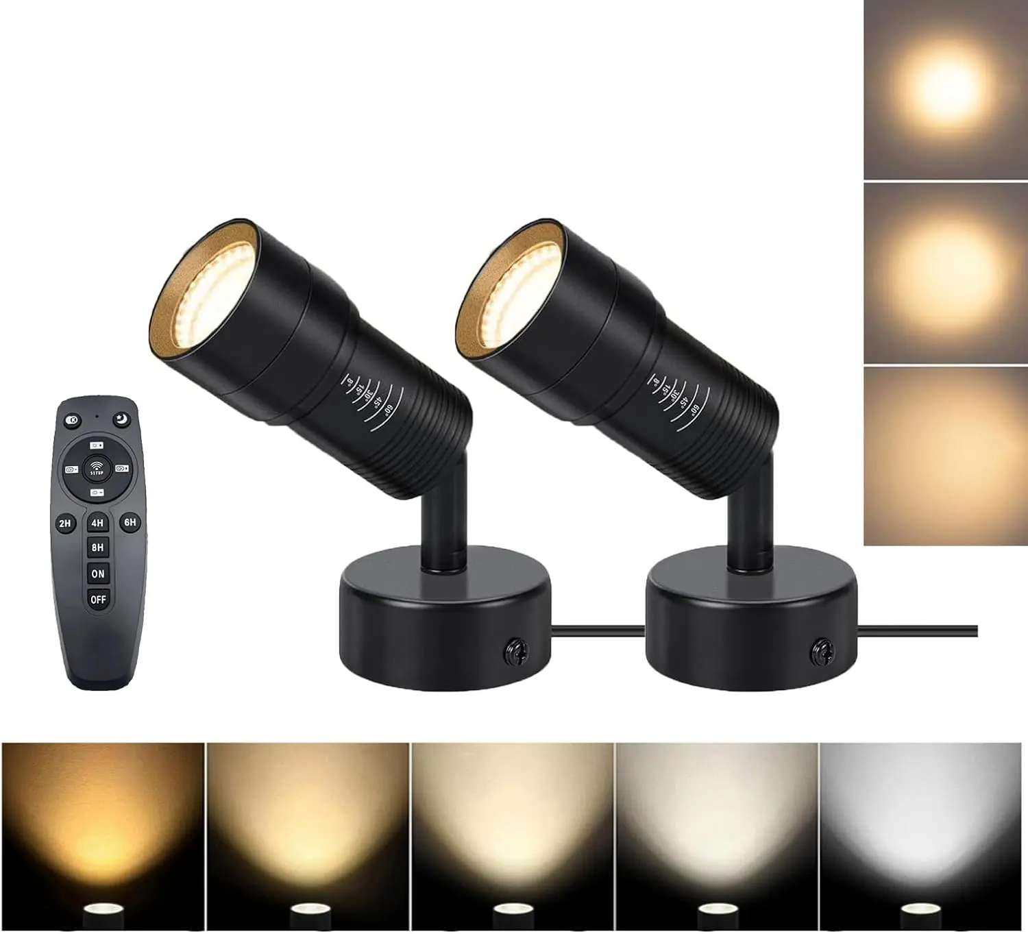 2-Pack Dimmable LED Up-Lights Indoor, 8W Modern Home Decor Accent Spotlights with Metal Base, Remote Control 100%-10% Dimmer, 2700K-6500K Adjustable, 5.9FT Cord with Switch, Wall-Ceiling-Floor-Desktop Mounted for Plants, Artwork