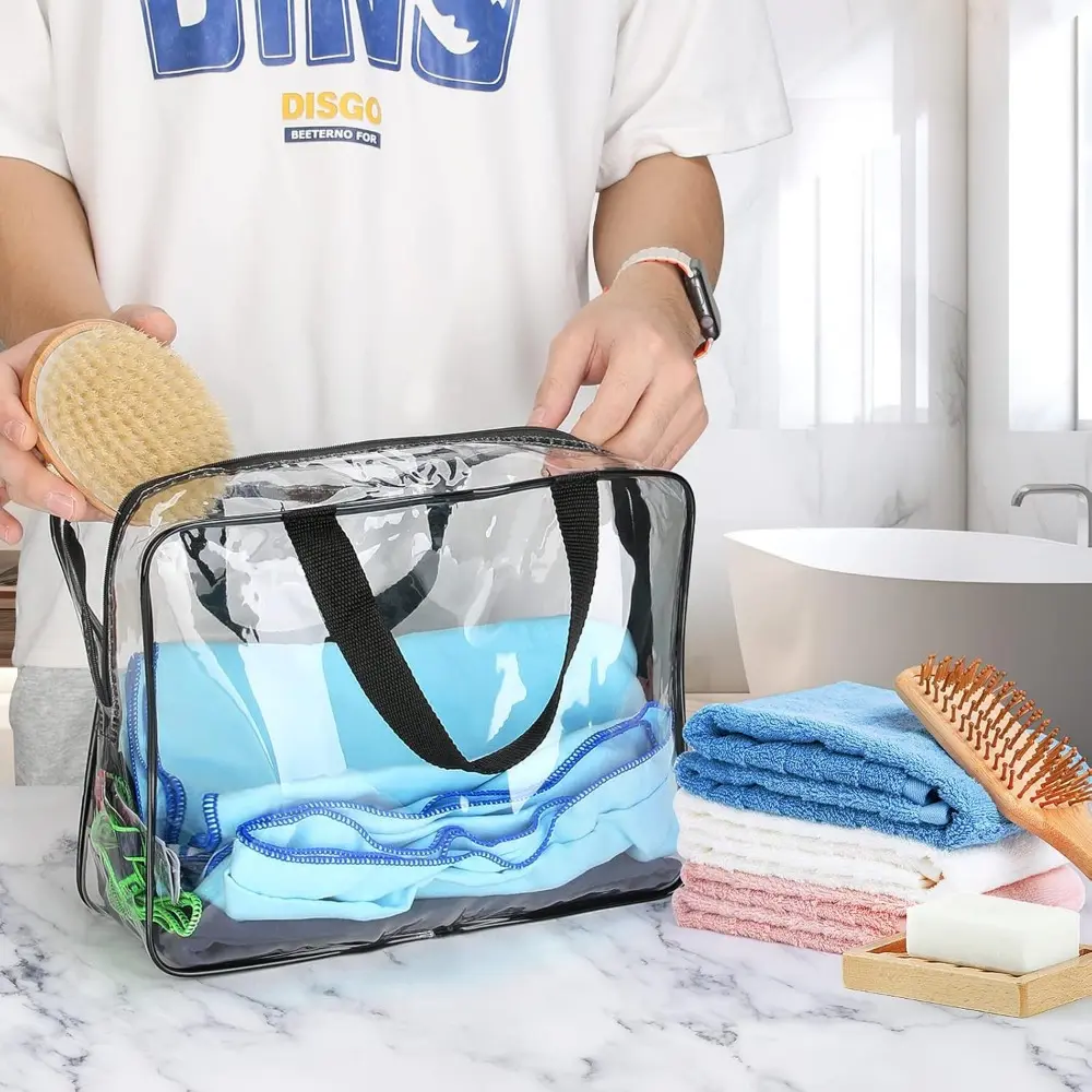 2 Pieces Large Clear Makeup Cosmetic Toiletry Organizer Bag Clear Plastic Tote Bags Waterproof Transparent Small Clear Handbag Purse