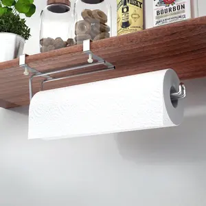 WEST TUNE Paper Towel Holder Under Cabinet and Over The Door, No Damage Installation, SUS304 Stainless Steel Paper Towel Rack for Kitchen, Bathroom, Cloakroom