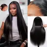 Semuer Buss Down Straight Wig 13x6 HD Lace Front Wigs Human Hair Pre Plucked Pre Bleached Pre Cut Glueless Wig Human Hair Straight Upgrade Invisible Drawstring Wig with Tapes 200 Density Ear-to-Ear Frontal Wigs for Women