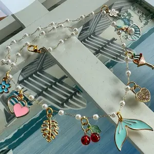 Linked Charm Bar- “Summer Dream” Pearl Charm Necklace - Charms & Pendants
