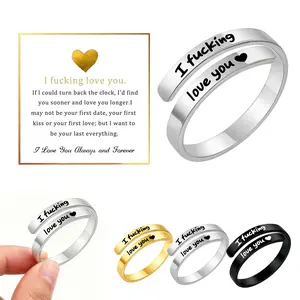 2026 Upgrade I Fvcking Love You Ring for Women, Open Adjustable Stainless Steel Engraved Heart Spiral Wrap Twist Vintage Promise Rings Inspirational Jewelry for Wife Girlfriend