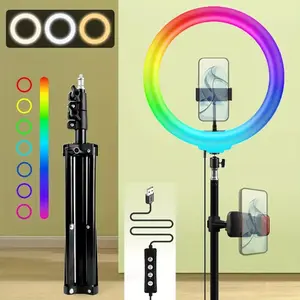 12" Cellphone Photographic Kit, RGB Ring Light with 43" Adjustable Tripod & Selfie Phone Holder - 360° Rotating Head, 10+ Lighting Modes, Dimmable for Streaming/Makeup/Vlogs (USB Powered)#valentine's day gifts#new years