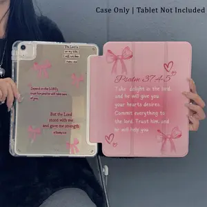A girl's prayer design with a gradient pink bow, featuring an adjustable stand and pen holder. This foldable, non-slip TPU protective case is suitable for Samsung, iPad mini, iPad Air, iPad Pro/iPad 10th and 11th generation iPads.