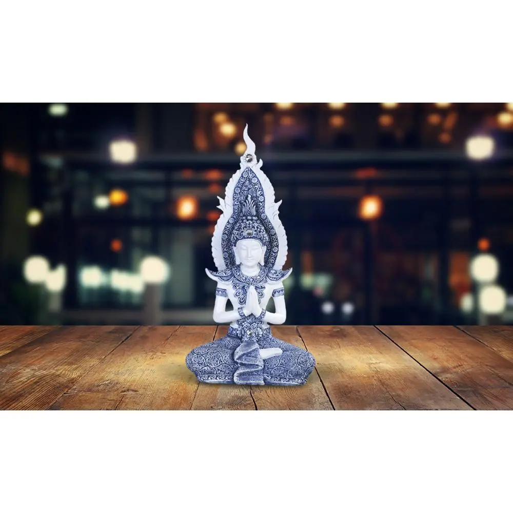 12"H Blue and White Buddha Praying Statue Feng Shui Decoration Religious Figurine
